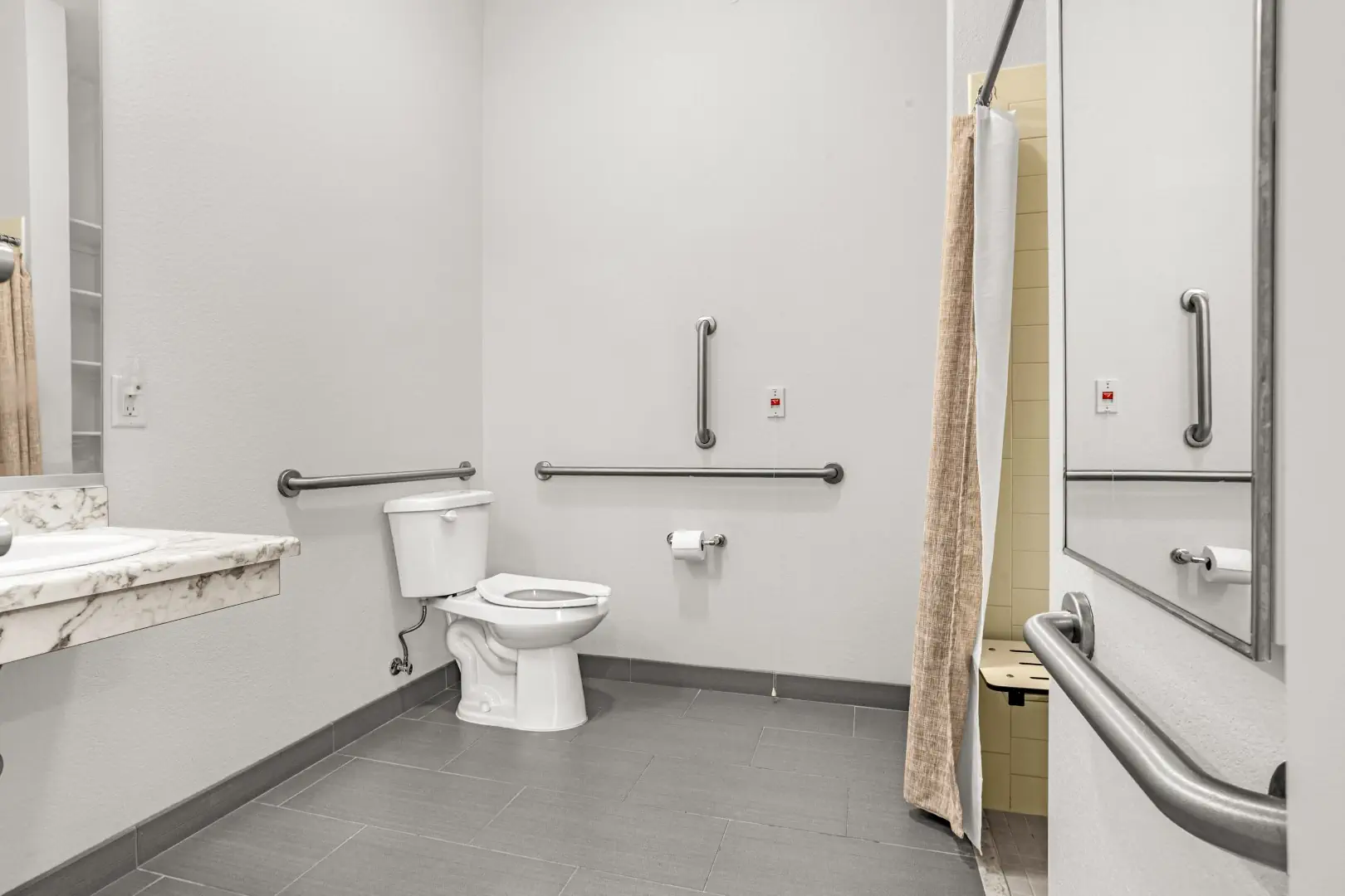 Bethrooms are spacious and wheel chair accessible. The shower is a wheel in shower.